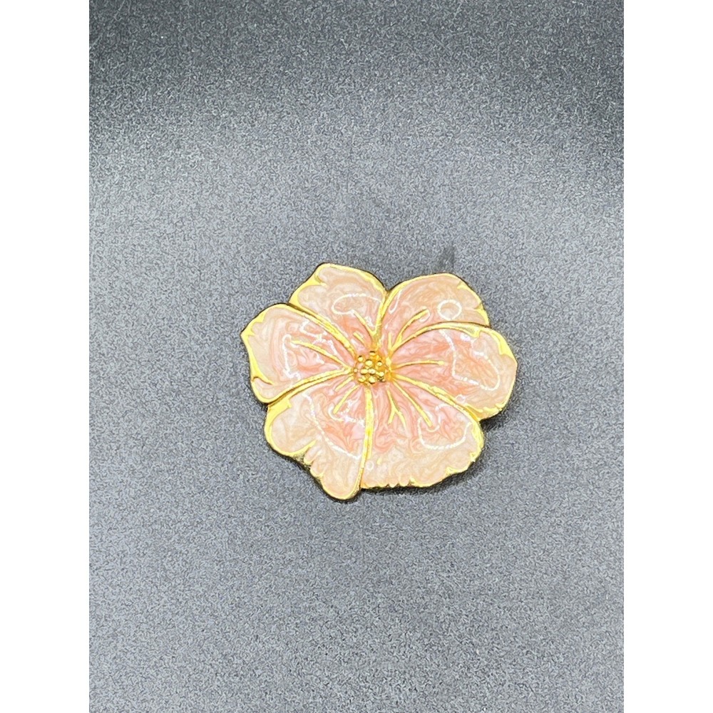 Gold Tone Pink Enamel Flower Brooch Pin Accessory Fairycore Whimsy 1.75" Vintage